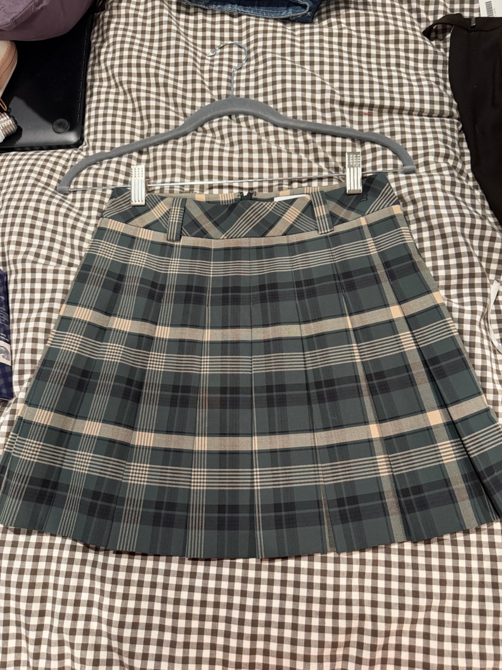 Aritzia Green and Cream Plaid Mini Skirt